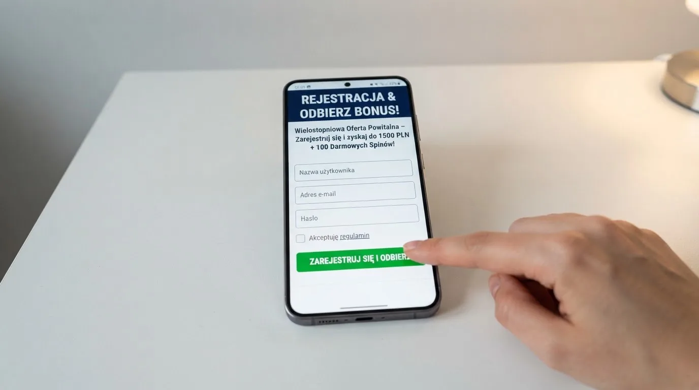 Ekran z warunkami bonusu powitalnego podczas rejestracji w kasynie online